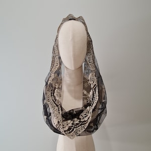 Our Lady of Sorrows Lace Infinity Veil for Catholic Mass, Latin Mass Veil, Catholic Veil Black with Gold embroidery (w/ snap on comb)