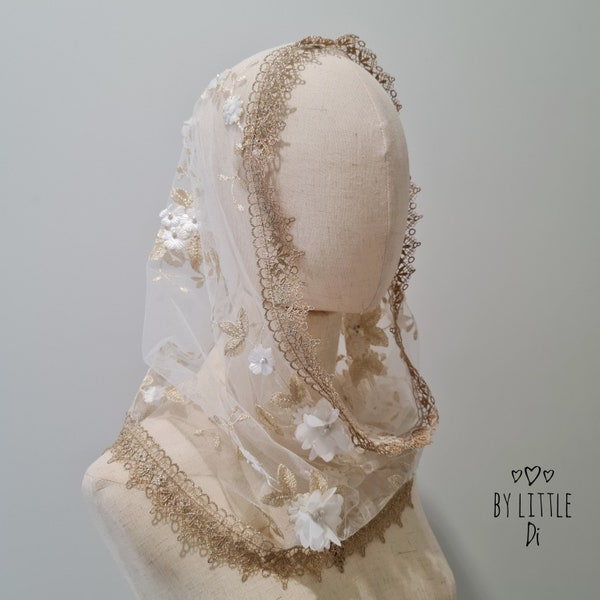 Immaculate Conception Infinity Latin Mass Veil for Girls | First Holy Communion Veil | Mantilla Veils for Kids | Ivory, L 40cm x W 40 cm