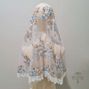 St. Catherine of Siena Shawl Veil, Traditional Mantilla Chapel Veil for Latin Mass | Catholic Mass Veil | Ivory (w/ snap on comb)