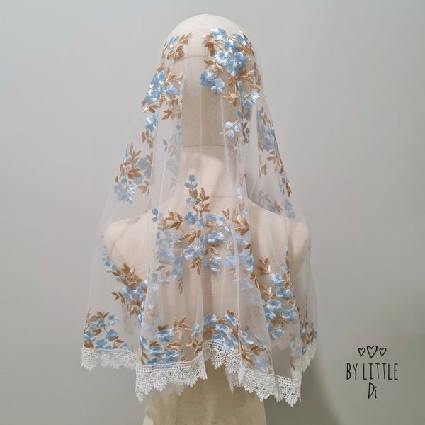 St. Catherine of Siena Shawl Veil, Traditional Mantilla Chapel Veil for Latin Mass | Catholic Mass Veil | Ivory (w/ snap on comb)