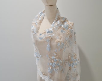 St. Catherine of Siena Shawl, Catholic Veil, Rectangle Mantilla, Ivory  (180 cm x 65 cm)