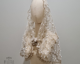 Queen of Angels Shawl Veil for Catholic Mass, Latin Mass Veil, Catholic Veil Ivory (w/ snap on comb)