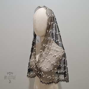 Queen of Angels Shawl Veil for Catholic Mass, Latin Mass Veil, Catholic Veil Black (w/ snap on comb)
