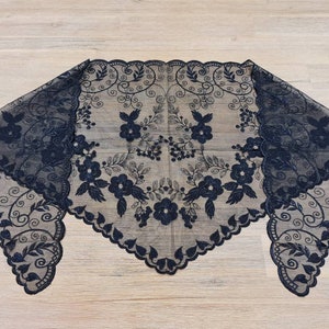Triangle Traditional Mantilla Chapel Veil for Latin Mass | Catholic Mass Veil | Black, White Mantilla (w/ snap on comb)