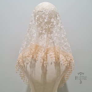 Velo de misa católica de Santa Marta, mantilla de misa latina, velo color crema (con peine a presión)