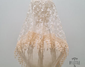 St. Martha Catholic Mass Veil, Latin Mass Mantilla, Cream Veil (w/ snap on comb)