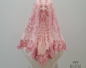 St. Mary Magdalene Mantilla Chapel Veil for Latin Mass, Catholic Mass Veil, Advent, Gaudete Veil, Pink Veil, w/ snap on comb