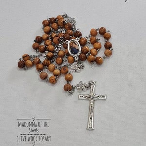 Rosary Gift Full Rosary Olive Wood Rosary Madonna of the Streets Personalised Rosary 10 characters per decade image 1