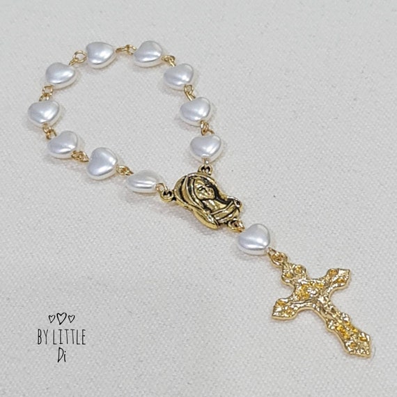 Heart Beads Bulk Rosary Giveaways for Baptism, Holy Communion,  Confirmation, Wedding (each wrapped in a white organza bag)
