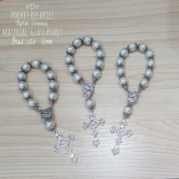 Baptism Giveaways Rosary Giveaways - 10 pcs White Glass Beads Baptism Rosary Giveaway with organza pouch