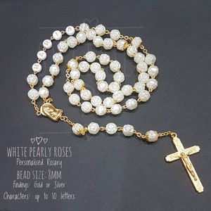 Rosary Gift | Full Rosary | White Pearly Roses for Mother&#39;s Day