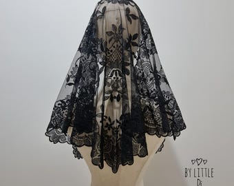 St. Mary Magdalene Traditional Mantilla Chapel Veil for Latin Mass | Catholic Mass Veil | Black Veil w/ snap on comb