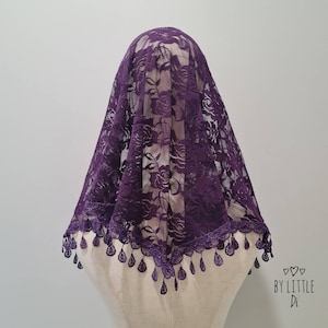Velo morado de Santa Lucía, velo para misa católica, velo para capilla de Adviento/Cuaresma, velo morado para misa en latín, velo violeta (con peine a presión)