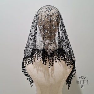 Velo de misa católica de Santa Marta, mantilla de misa latina, velo negro (con peine a presión)