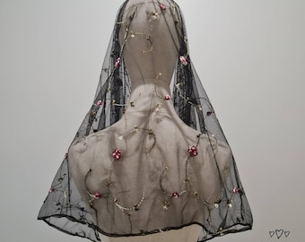 BEREIT ZUM VERSAND - St. Mary Magdalene Mantilla, Infinity-Schleier für katholische Messe, lateinischer Messschleier, schwarzer Schleier, Mantilla-Schleier (mit Kammaufsatz)
