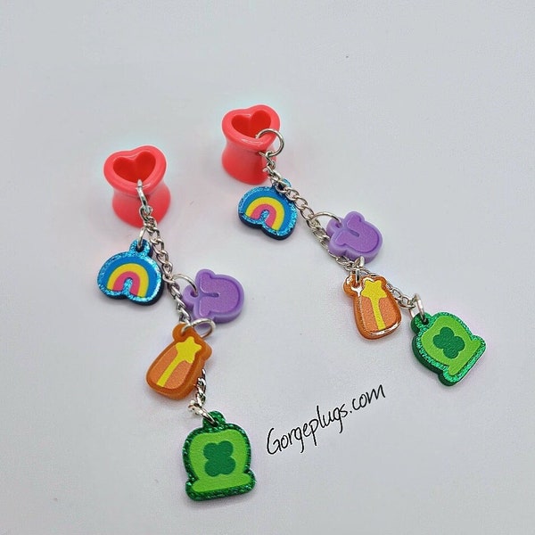 0g-1/2"  Lucky Charm St Patricks Heart Tunnel Plugs Gauges Earrings, Sold by PAIR , 8mm, 10mm, 12mm, kawaii, pastel earrings