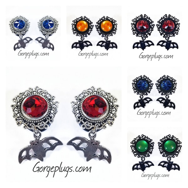0 g-1 "Schwarz Fledermaus Plugs Gauges, Paar (8 mm-25 mm) 00 g, 7/16, 1/2, 9/16, 5/8, 10 mm, 12 mm, 14 mm, 22 mm." - Gothic, Halloween-
