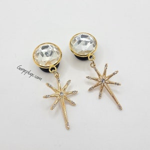 0g-1"  Gold Northern Star Dangle Plugs Gauges, Sold by PAIR(8mm-25mm)00g, 7/16, 1/2, 9/16, 5/8, 3/4, 7/8,1" Bohemian