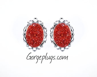 PICK SIZE Sparkly Ruby Plugs Tunnels Gauges 0g-1 1/8" (8mm-28mm) Sold by PAIR