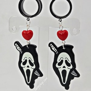 0g-1 3/16 &quot;  Spooky Ghost Face Dangle Plugs Gauges, Sold by PAIR (8mm-30mm) 00g, 1/2, 3/4, horror lover,Halloween, movies