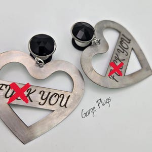 0g-1&quot;  Silver Steel Black Edgy Laser cut, W/ Profanity F#*k You,Punk Attitude Plugs Dangle Mature Plugs Gauges,(8mm-25mm)00g, 7/16,1/2, 9/16