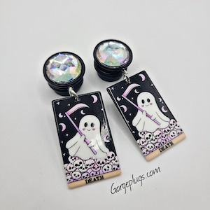 0g-1&quot; Black Iridescent Ghost Plugs | Death Tarot Plugs | Occult Gauges | Horror spooky Handmade Halloween Plugs (8mm-25mm) 00g, 7/16, 1/2