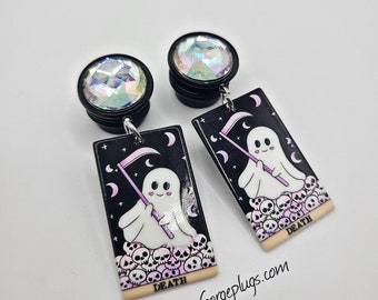 0g-1" Black Iridescent Ghost Plugs | Death Tarot Plugs | Occult Gauges | Horror spooky Handmade Halloween Plugs (8mm-25mm) 00g, 7/16, 1/2