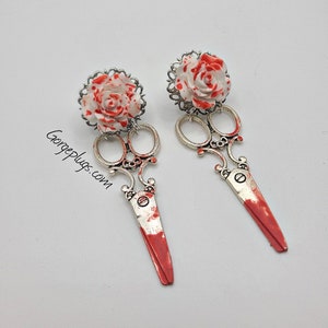0g-1" Bloody Scissor Horror Halloween Plugs Gauges /Earrings, Sold by PAIR (8mm-25mm) 00g, 7/16, 1/2, 9/16, 5/8, 3/4, (10mm) (12mm)
