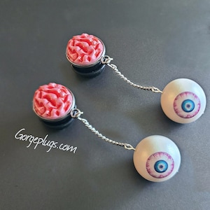 0g-3/4&quot; Eyeball Halloween Dangle Plugs Gauges (8mm-19mm) Horror Dangle Gauges | Spooky Eyeball Ear Jewelry | Creepy Cute Halloween Tunnels