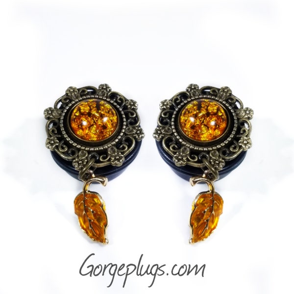 0g-1 "Gold Orange Bronze Herbst Blätter Baumeln Plugs Gauges (8 mm-25 mm) Verkauft durch ein Paar, 00g, 7/16, 1/2, 9/16, 5/8, 3/4, 1 Zoll Herbst, halloween