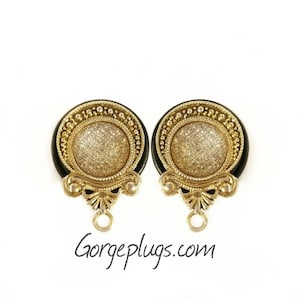 0g-1 1/8&quot; Gold Yellow Golden Dust Plugs Tunnels Gauges , Sold by PAIR (8mm-28mm)00g, 1/2, 5/8, 3/4, 10mm, 12mm,14mm -boho, bohemian,Fancy-