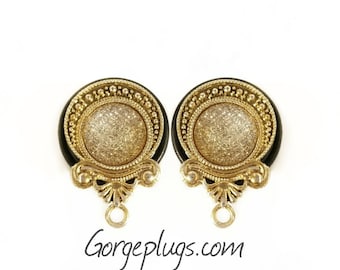 0g-1 1/8" Gold Yellow Golden Dust Plugs Tunnels Gauges , Sold by PAIR (8mm-28mm)00g, 1/2, 5/8, 3/4, 10mm, 12mm,14mm -boho, bohemian,Fancy-
