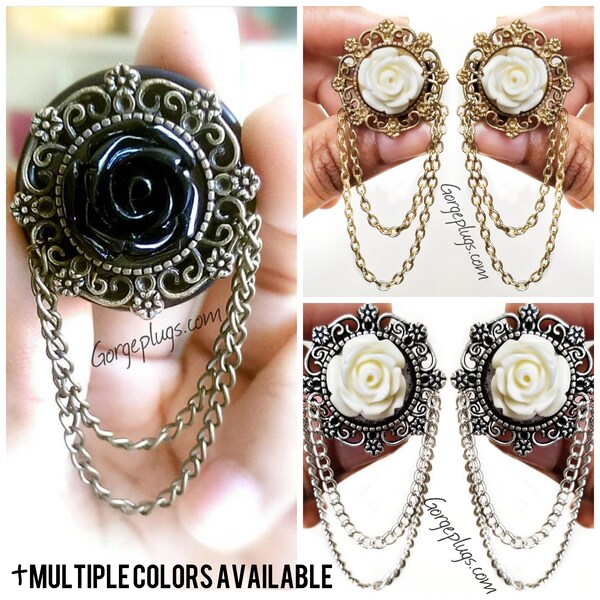 TAMAÑO DE LA SELECCIÓN Enchufes colgantes de flores victorianas Medidores 0g-1 "(8mm-25mm) Vendidos por PAIR