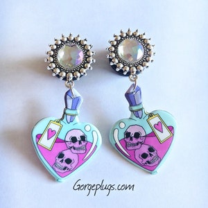 0g-1" Pastel Love Potion Dangle Plugs Gauges, Sold by PAIR (8mm-25mm) -witchy Gothic gauges valentines, vday, valentines day, pastel goth-
