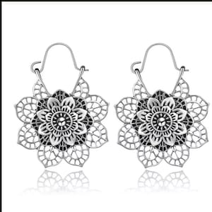 Flower Mandela Ear Weights / Ear Hangers/ Ear Hooks For Earrings Or Stretched Ears