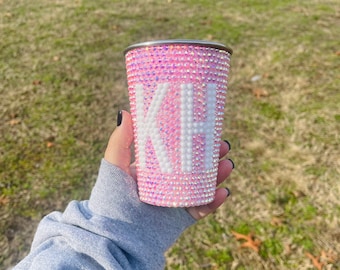 Custom Bling Crystal Rhinestone Bedazzled 17 OZ Stainless Steel Pint Red Solo Cup
