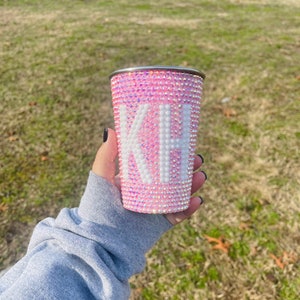 Custom Bling Crystal Rhinestone Bedazzled 17 OZ Stainless Steel Pint Red Solo Cup