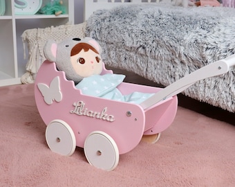Toddler Walker, Custom Doll Stroller, Wooden Stroller,Baby Photo Prop ,Baby shower gift,1st Birthday Gift ,bedding for the stroller,