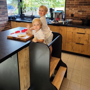 Helper Tower , for siblings double, tower Kitchen 60 cm, stool Safety stool,Toddler Tower Kitchen, Montessori Learning Tower 100% ECO XXL image 2