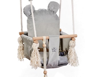 Balançoire bébé, Schaukel, Balançoire, Intérieur et extérieur, Balançoire bébé naturel,Bois ,100% lin bio,babyschaukel ,Toddler Swing enfant