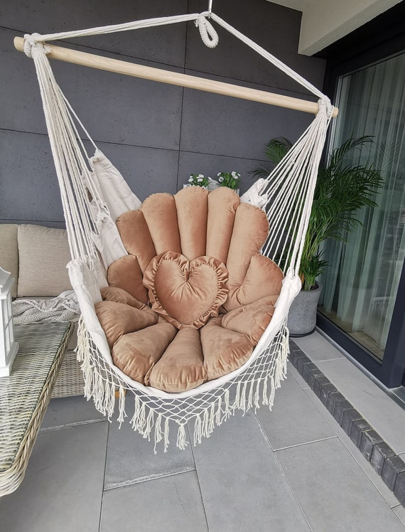 Beige fluwelen schommelkussenset, hartkussen, kussen hangstoel (110 cm) - België