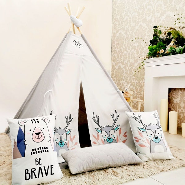 Cadeaux d'amour Tentes pour enfants TIPI SET, tente tipi pour enfants, tente de jeu, tente tipi d'intérieur avec oreiller.