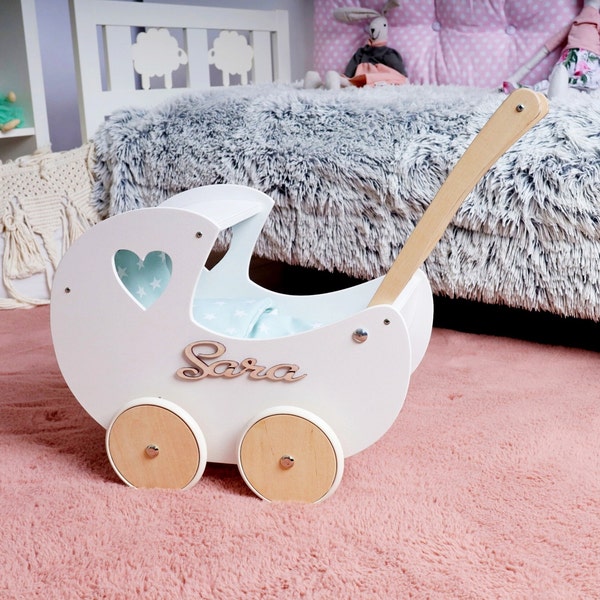 Toddler Walker, Poussette de poupée personnalisée, Poussette en bois, Accessoire de photo de bébé, Cadeau de shower de bébé,