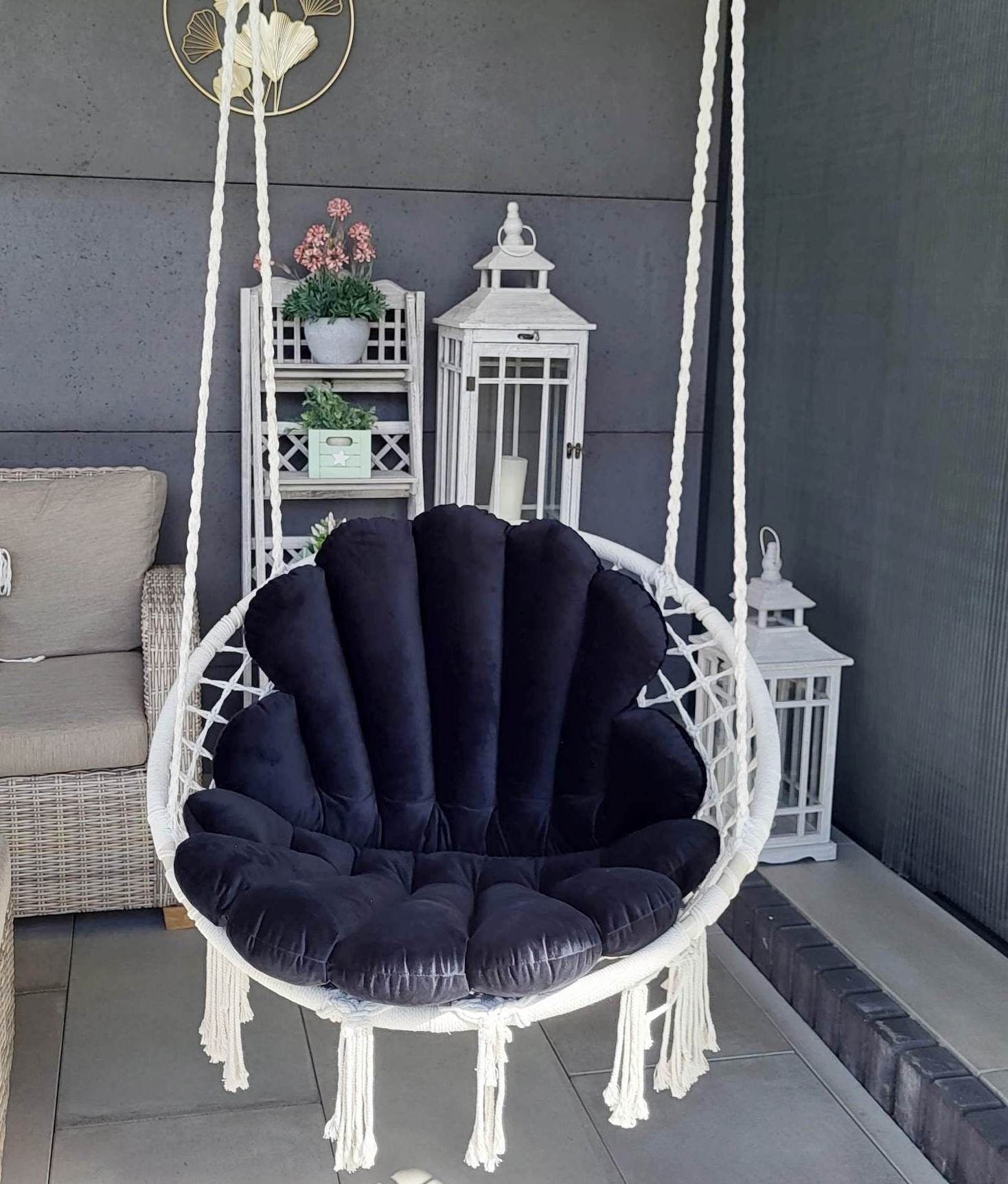 Swing Chair With Shell Pillows ,macrame Swing,hanging Chair,indoor ...