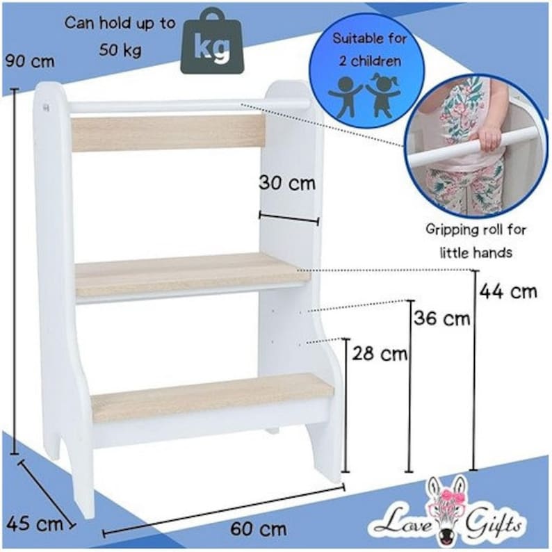 Helper Tower , for siblings double, tower Kitchen 60 cm, stool Safety stool,Toddler Tower Kitchen, Montessori Learning Tower 100% ECO XXL image 5