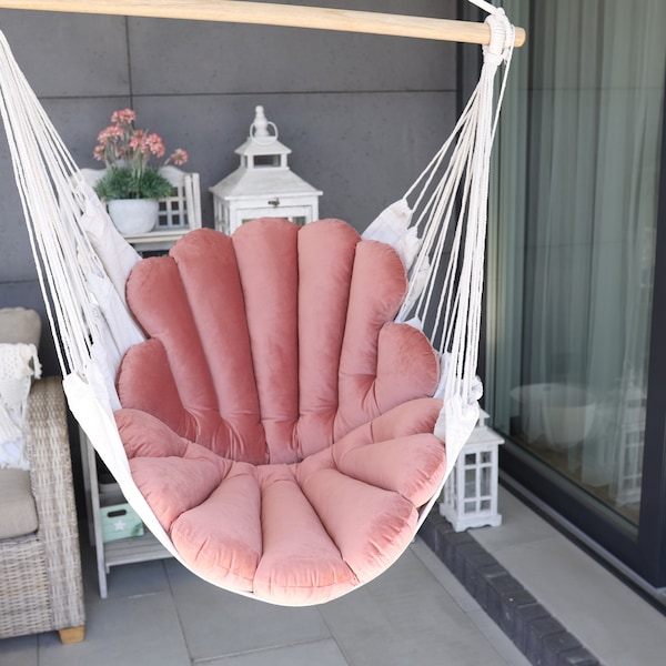 Swing Chair, Macrame Swing,+ set  of shell pillow, Hammock Chair, hanging chair,indoor hammock chair, outdoor swing, garden ,patio furniture