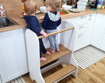 Aide de cuisine, pour frères et sœurs - double, tour de cuisine, 60 cm, tabouret Tabouret de sécurité,Toddler Tower Kitchen,