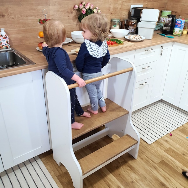 Aide de cuisine, pour frères et sœurs - double, tour de cuisine, 60 cm, tabouret Tabouret de sécurité,Toddler Tower Kitchen,