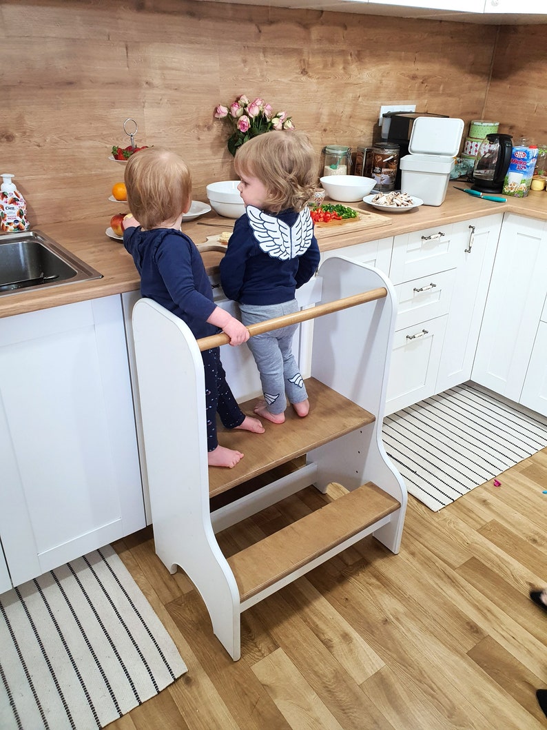 Helper Tower , for siblings double, tower Kitchen 60 cm, stool Safety stool,Toddler Tower Kitchen, Montessori Learning Tower 100% ECO XXL image 1