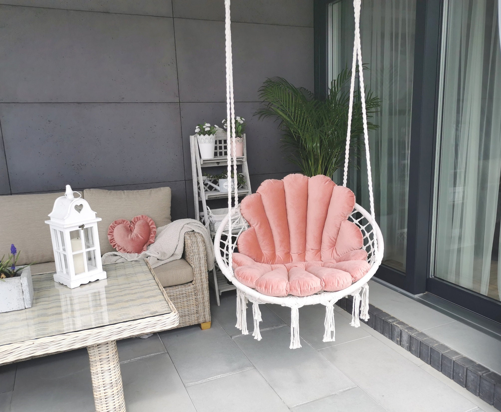 Swing Chair With Shell Pillows ,macrame Swing,hanging Chair,indoor ...